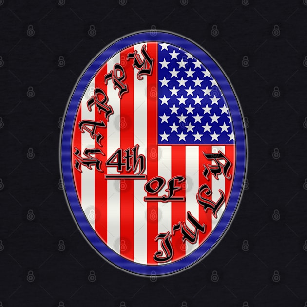 Happy 4th of July Flag Design - US American Flag Pendent Emblem - Black and Red by CDC Gold Designs